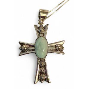 Palomino Turquoise & Sterling Silver Cross Pendant Necklace On 18"  925 Chain